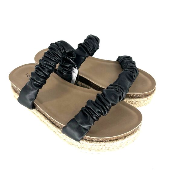 Torrid NWT Double Band Espadrille Platform Slide 8 WW Black, Tan White - Picture 2 of 6
